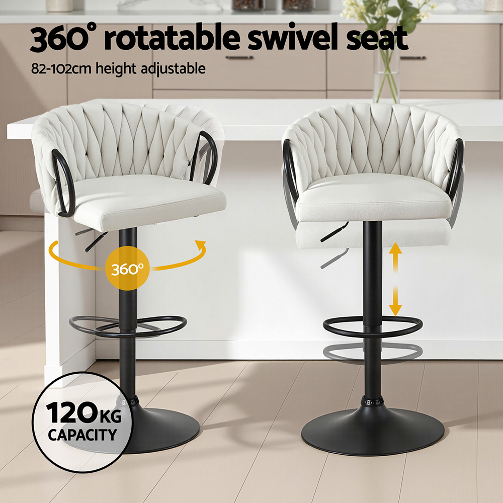 Artiss 1x Bar Stool Single Kitchen Dining Chair Counter Stool Woven Velvet Ivory โ image 4