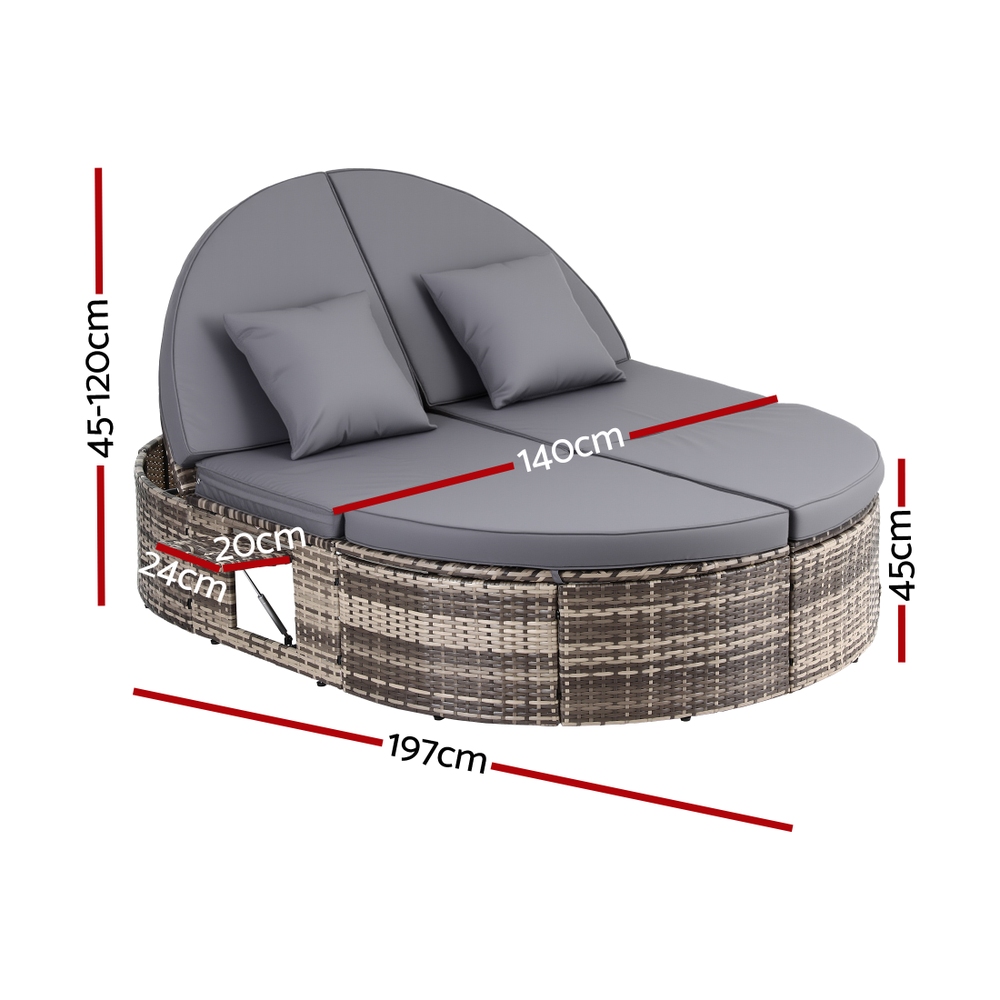 Gardeon Outdoor Day Bed Sun Lounge Setting Wicker Lounger Patio Furniture w/ Retractable Side Tray โ image 3