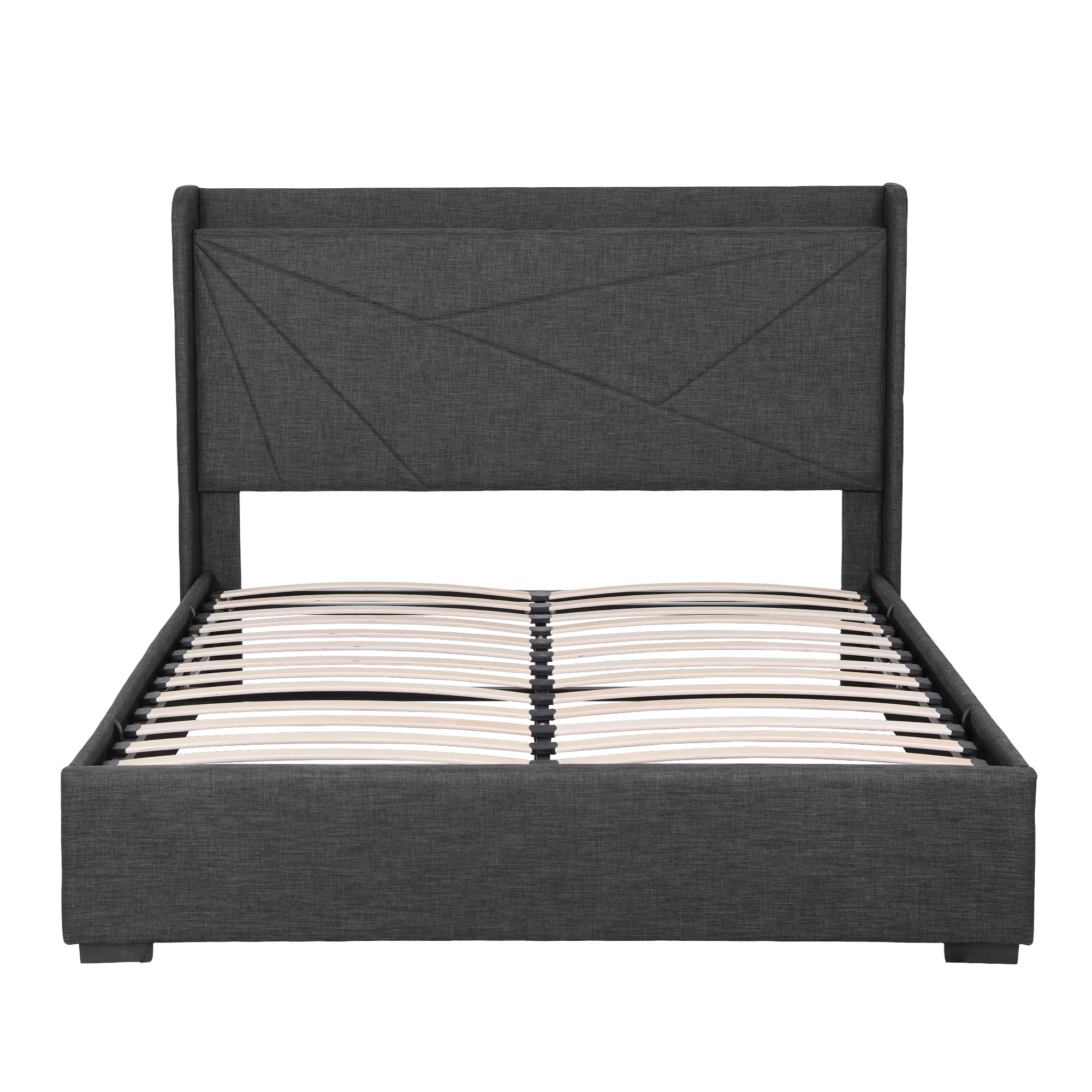 Artiss Double Bed Frame Gas Lift Storage Bed with Charging Ports Upholstered Geometric Headboard Charcoal Grey โ image 4
