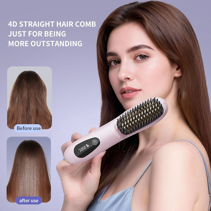 Black 4D Straight Hair Comb and Negative Ionic Styler with Dual MCH Ceramic Fast Heating, Anti-Scald Round Comb Teeth, 3 Levels Temp LCD Display and Charging — image 2