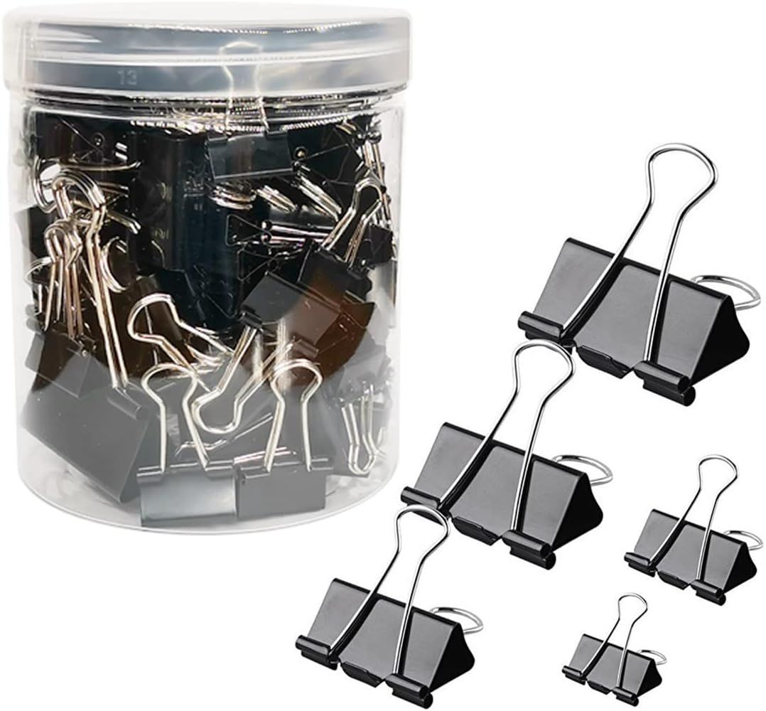 120Pcs Binder Clips Assorted Size, Office Clips with Clear Storage Container, Bulldog Clips, Paper Clips, Office Supplies