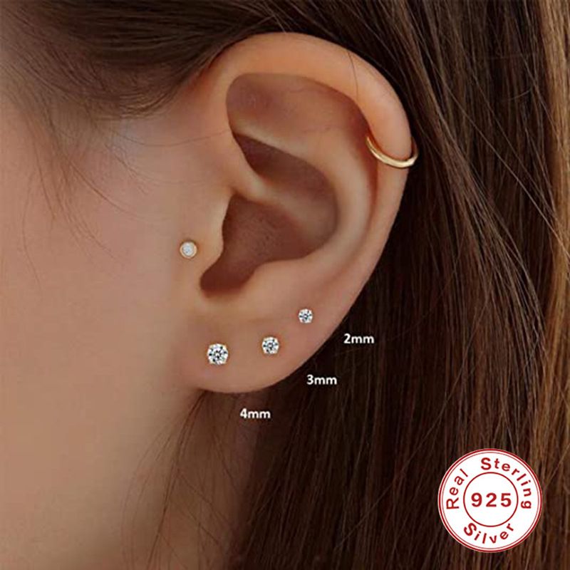 2-8mm Sterling Silver Cubic Zirconia Stud Earrings Set Hypoallergenic Tiny Round Ball White Gold Plated Round Cut โ image 4