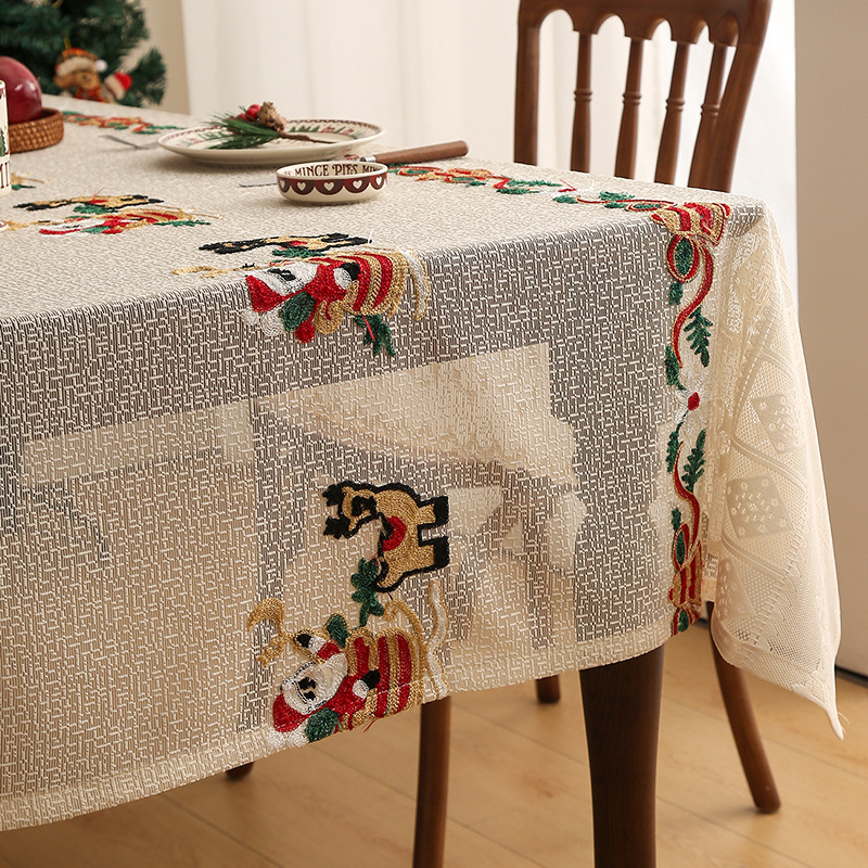 Embroidered Christmas Tablecloth - Embroidered Santa Claus, Reindeer (140*200cm) — image 2