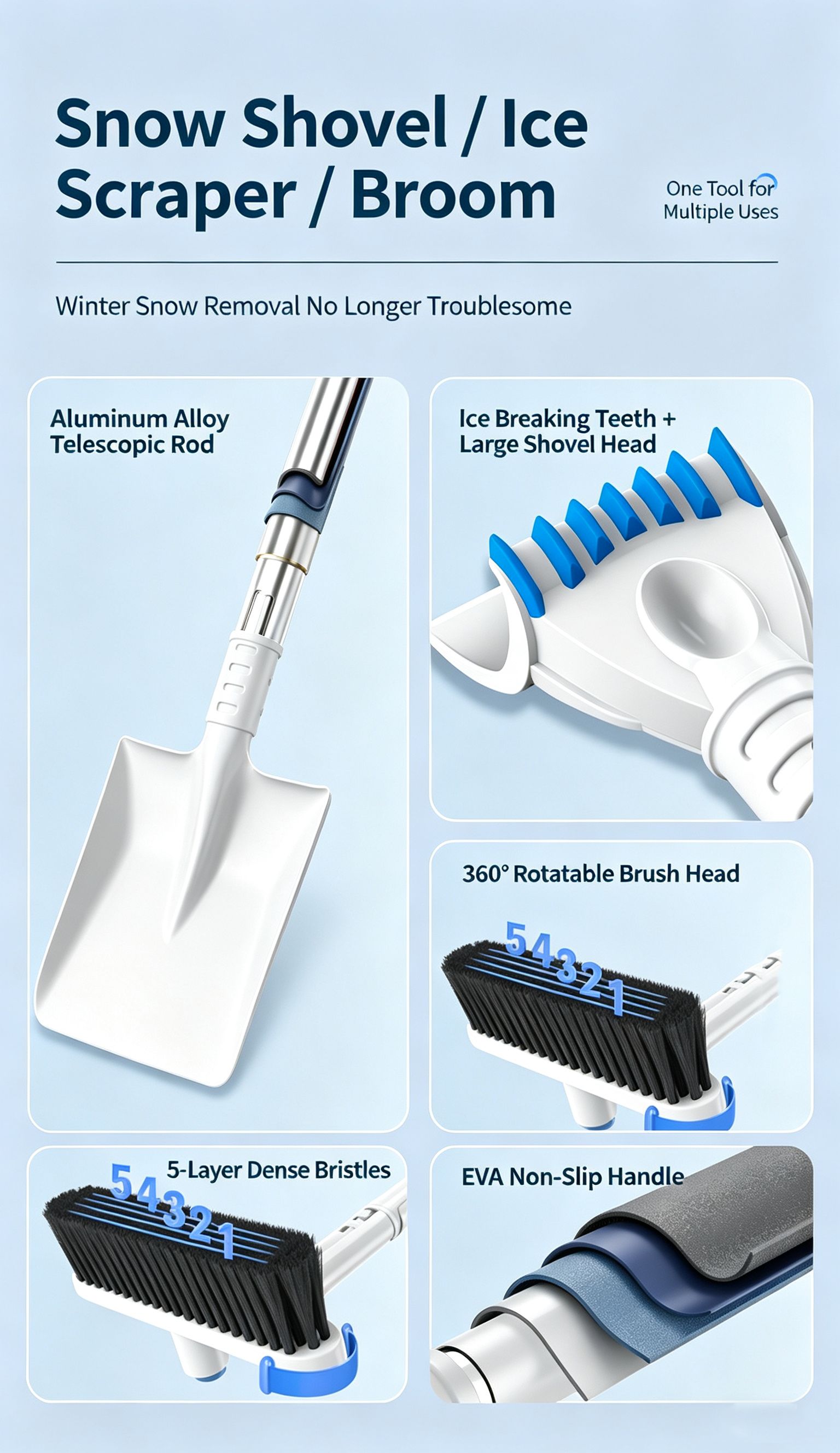 Three-in-One Extendable Car Multi-Function Ice and Frost Removal Shovel,grey — image 3