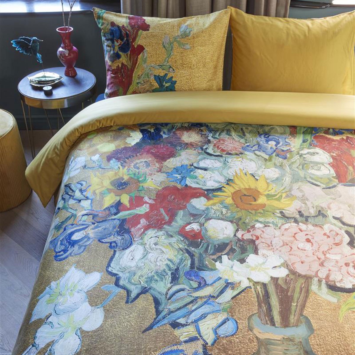 Bedding House Van Gogh Bouquet d'Anniversaire Gold Cotton Sateen Quilt Cover Set Queen — image 4
