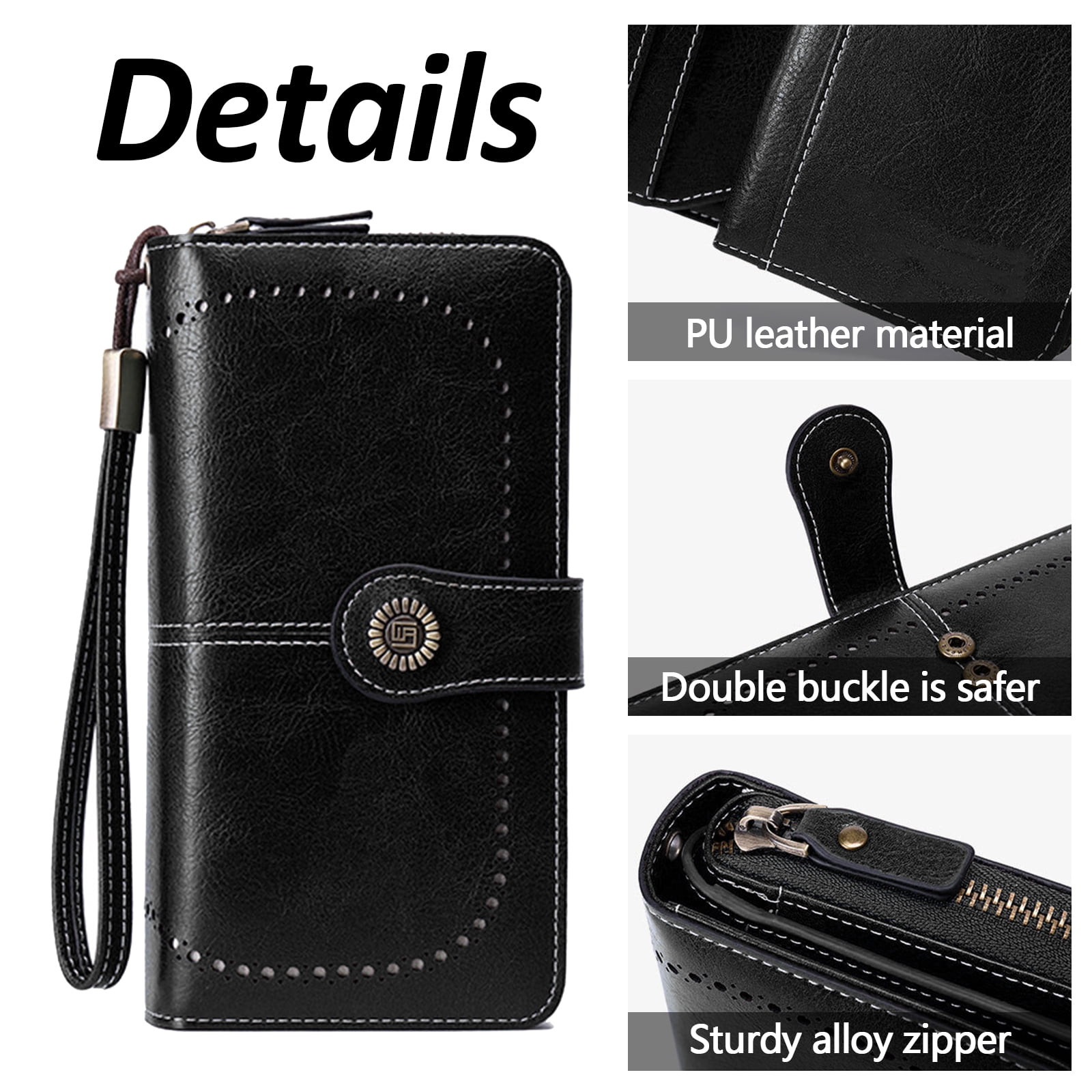 Leather Wallet Women Rfid Blocking Large Capacity, Zip Around Long Wallet - Pu Phone Clutch Purse, Trifold Ladies Wallets Coins Zipper Pocket with Id Window — image 5