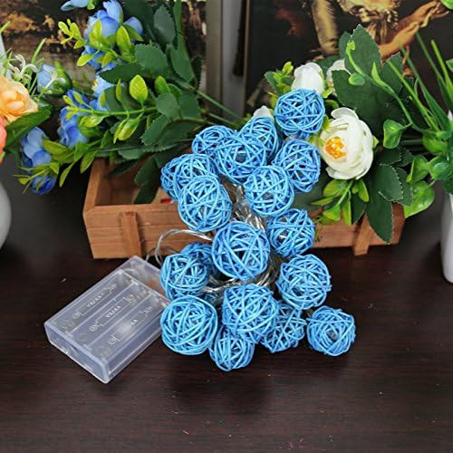 1 Set of Turquoise Blue 5cm Rattan Cane 50 Ball Battery Powered LONG 5m String Lights Christmas Gift Home Wedding Party Bedroom Decoration Table