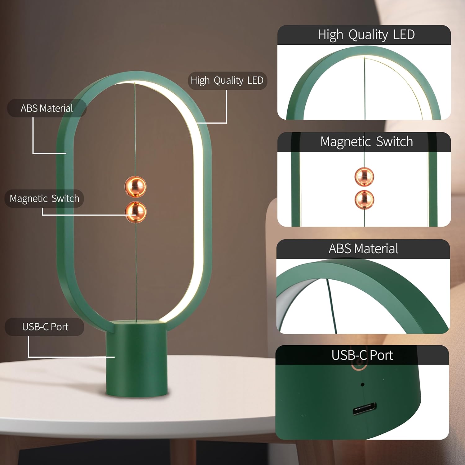 Green Magnetic Balance LED Table Lamp: USB-Powered, Dimmable Eye-Care Light with Award-Winning Design for Australian Homes & Offices โ image 2