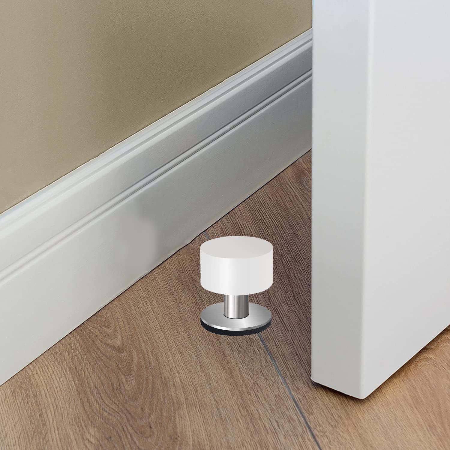 Door Stoppers with Extra Stickers, Self-Adhesive Door Stop with White Rubber & Stainless Steel Body - Heavy Duty Sound Dampening — image 3