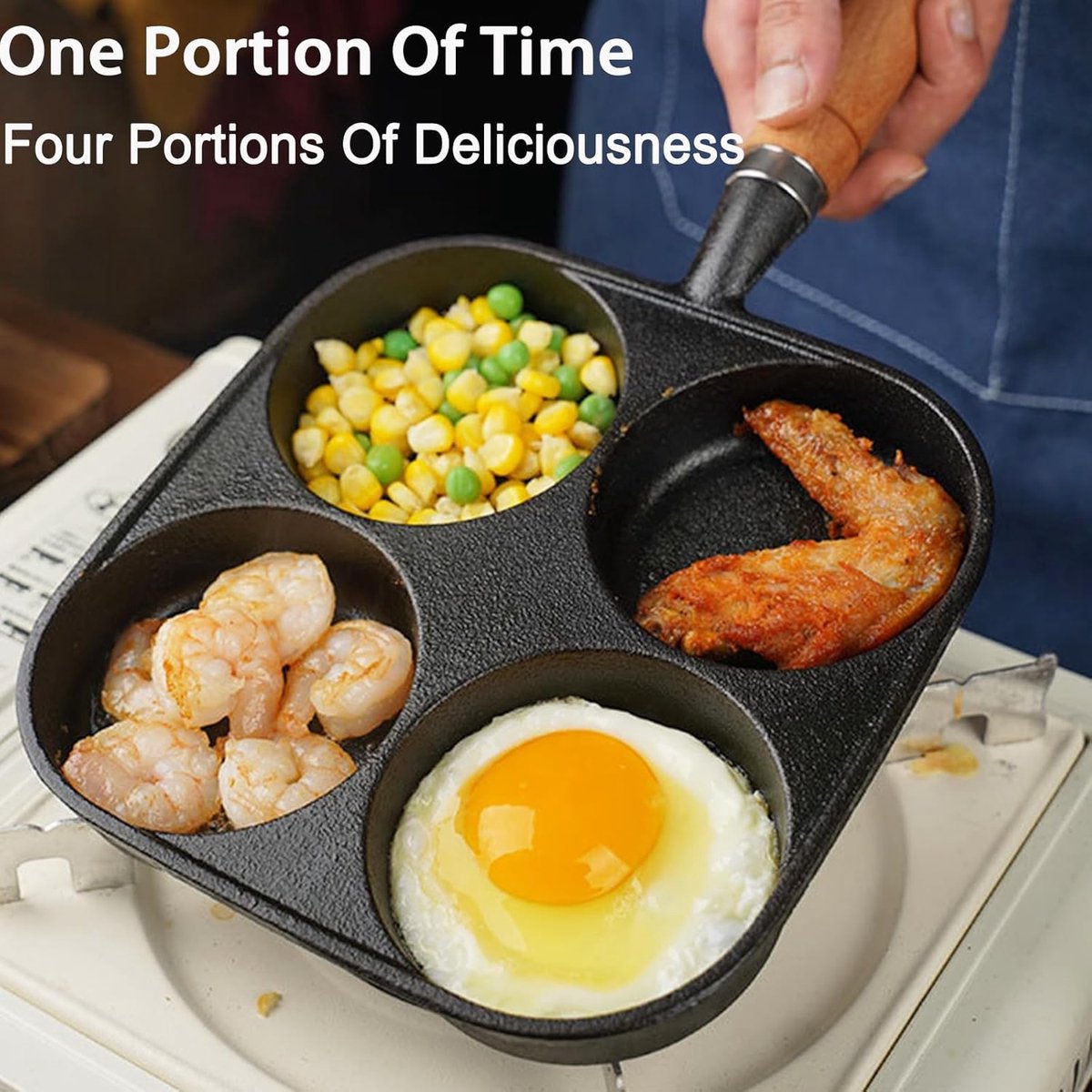 Four-pan 18 cm - Cast Iron - Natural Non-Stick Coating - For Eggs & Hamburgers — image 3