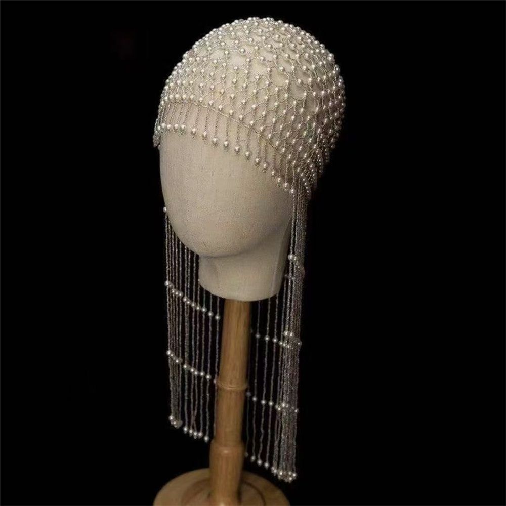 Pearl Flapper Cap Headpiece Head Chain, Jewelry Women Wedding Theme Party Hair Accessories for Women and Girls — image 2