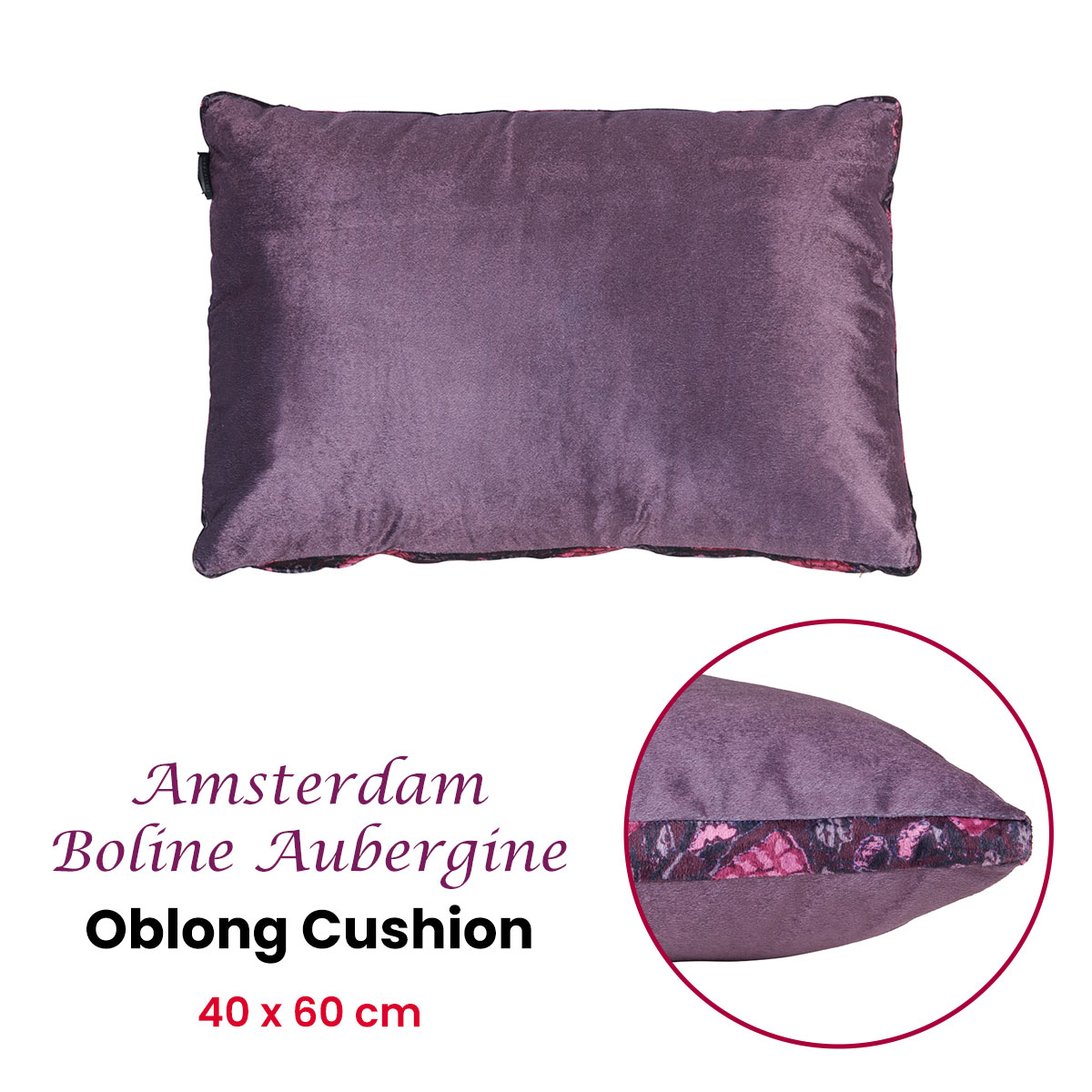 KAAT Amsterdam Boline Aubergine Velvet Oblong Filled Cushion 40cm x 60cm — image 2