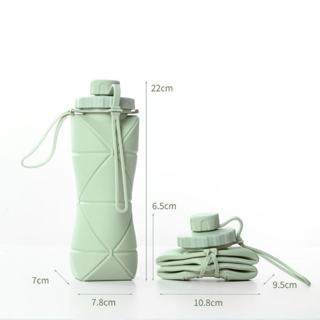 Green Portable Food Grade Silicone Collapsible Sports Water Bottle 600ML - Folding down 80%, Low High Temperature Resistant โ image 2