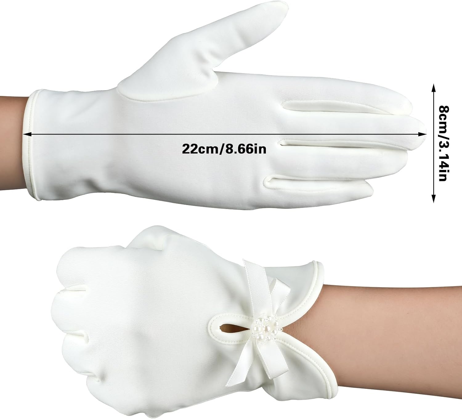 White Gloves Bow Short Satin Gloves Uniform Tuxedo Dress Wedding Bridal Glove 1920s Opera Special Occasion Fashion Accessories โ image 2