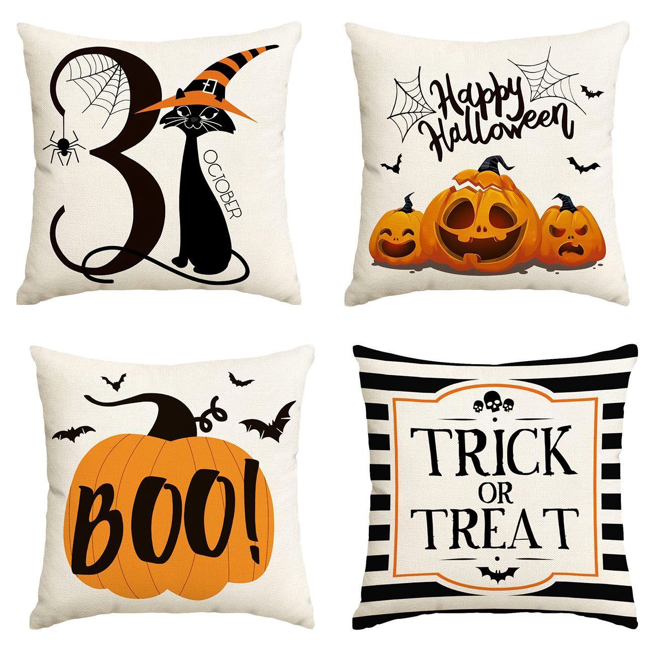 4PC Holiday Decorative Pillow Cover For Halloween & Christmas, Style 3, Suitable For Sofa, Living Room, Bedroom, 45 × 45cm Does Not Include Pillow Core, Light
