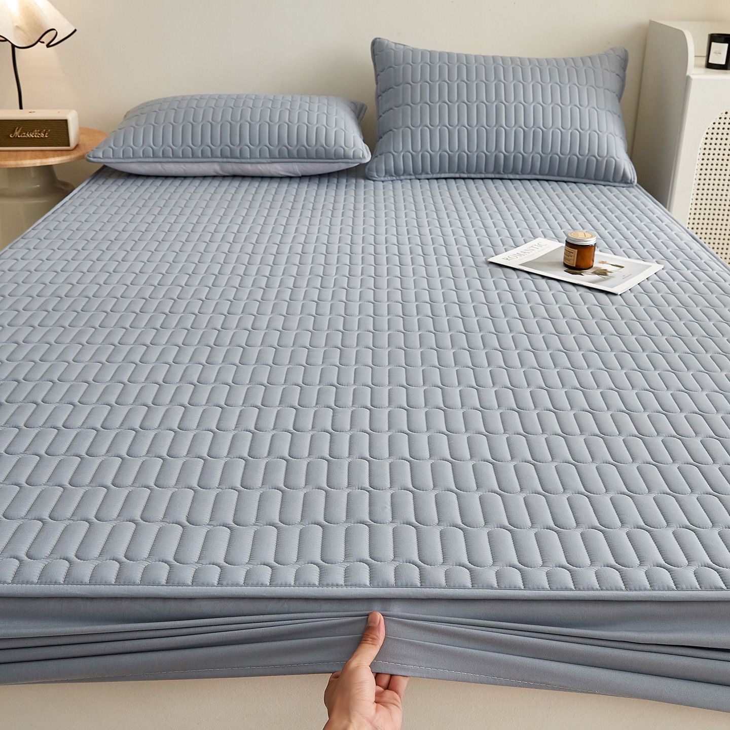 Washed Cotton Quilted Fitted Sheet Diamond 150x200cm
