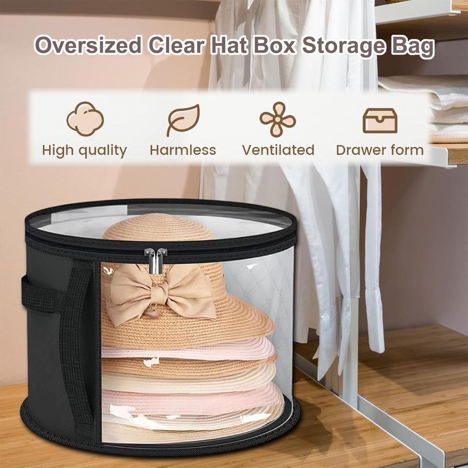 Oversized Transparent Hat Storage Bag for 5-7 Hats Men Women Portable Cowboy Hat Case with Zipper Handle Dustproof Multipurpose Organizer — image 2