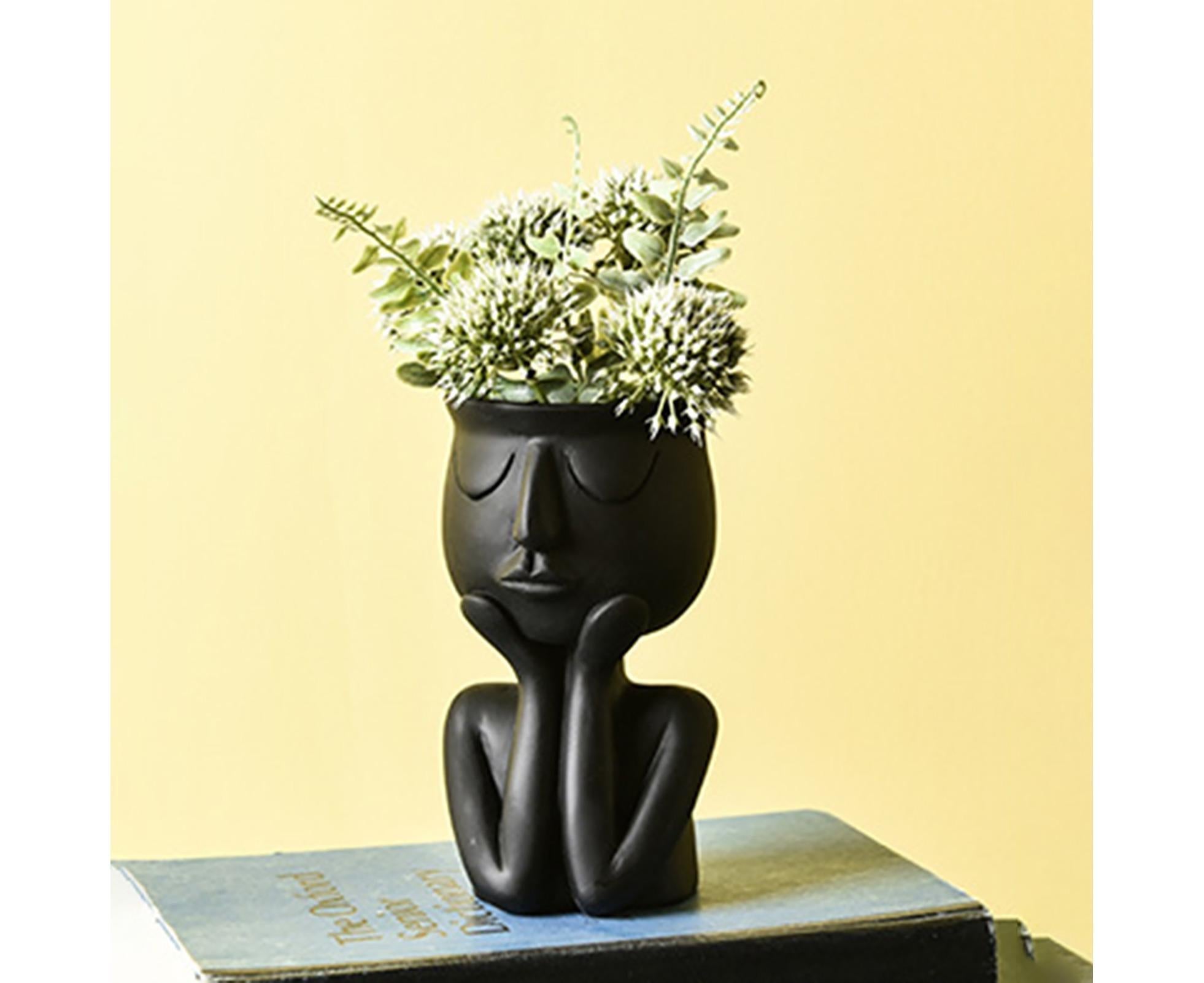 Human Think Face Ceramic Home Plants Flower Pot Vase Planter Tabletop Decoration-Red โ image 3