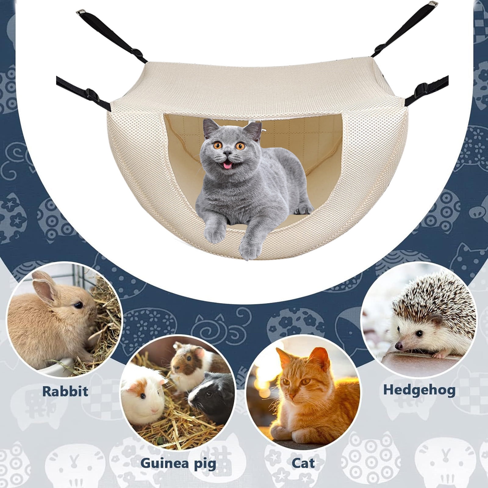 Cat Cage Hammock, Hanging Soft Pet Bed, Summer Breathable Pet Cage Hammock with Adjustable Straps, for Indoor Kitten Puppy Rabbit or Small Pet Beige โ image 4