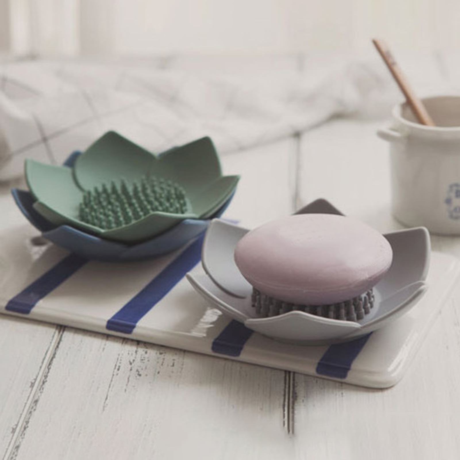 Silicone Soap Dishes with Draining - Lotus Shaped Bathroom Bar Soap Holder for Shower - Soap Tray for Kitchen Sink - Floral Shape Soap Saver for Counter โ image 2
