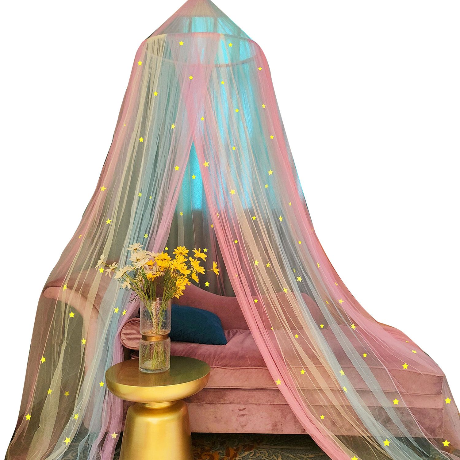 Bed Canopy with Lights, Bed Canopy for Girls Princess with Luminous Stars, Canopy Bed Curtains for Twin to King Size Bed