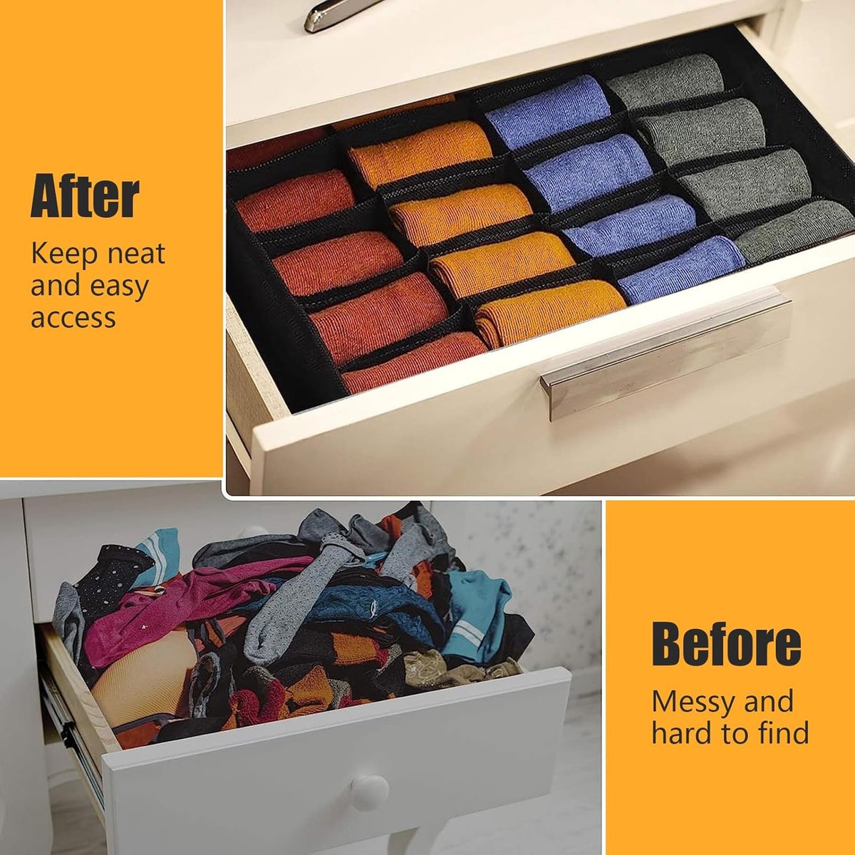 Underwear Storage Boxes - 2 Pieces - 24 Compartments - Drawer Organizer - Bra Organizer - Sock Organizer - Collapsible Storage Box - Underwear Divider - For — image 3