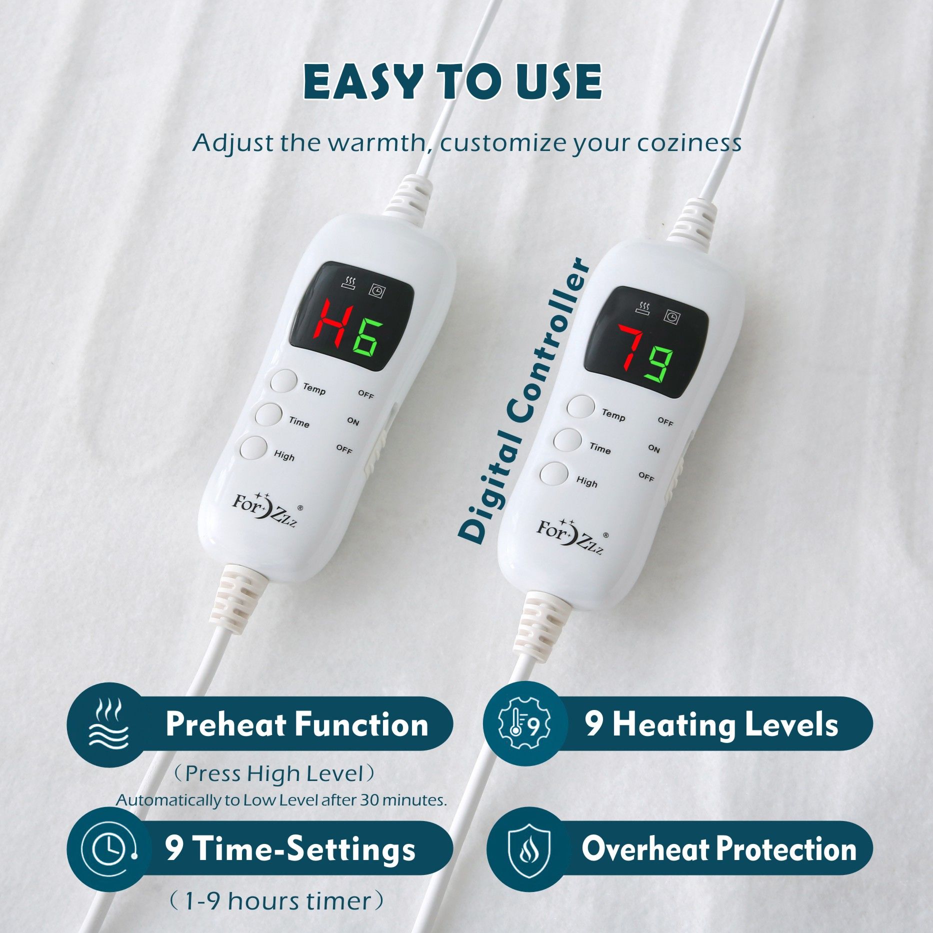 Electric Heated Mattress Pad Blanket with Dual Control & 9-Hour Auto Off & 9 Heat Settings, Preheat Functions, Overheat Protection, Machine Washable Fully — image 4