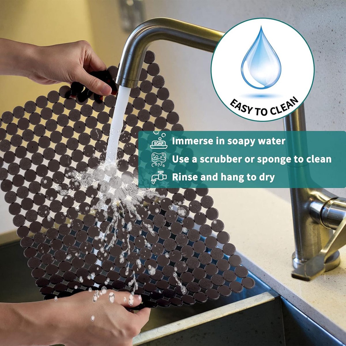 Sink mat - 2 pieces - 30x40cm - Sink insert - Rectangular - Dot design - Sink protection - Black - PVC - Sink mat - Washbasin mat — image 3