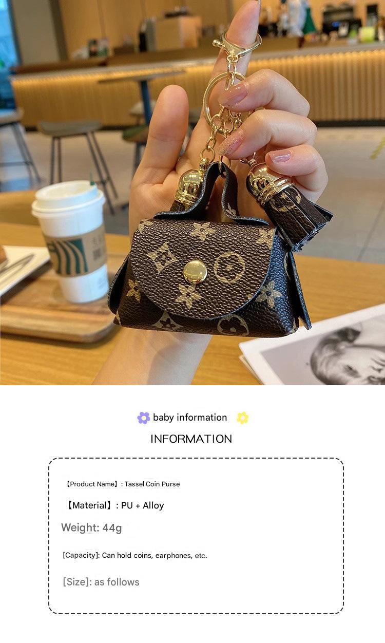 Red Cute Mini PU Leather Coin Pouch with Tassel Keychain - Printed Pattern Earphone Holder, Small Key Bag for Women, Lightweight Everyday Accessory โ image 2