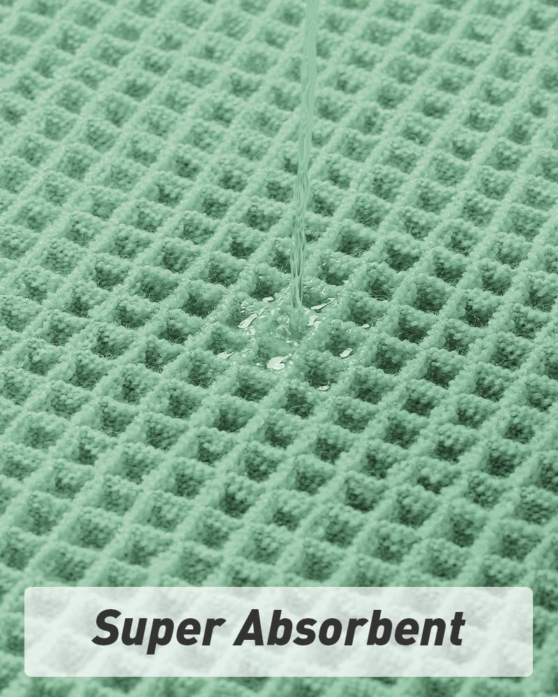 Upgraded Waffle Bath Mat, Super Absorbent Non Slip Mats for Bathroom Floor, Machine Washable Rugs with Tassels, Rubber Backed Mats, Ultra Soft, 17" x 24", Sage — image 3