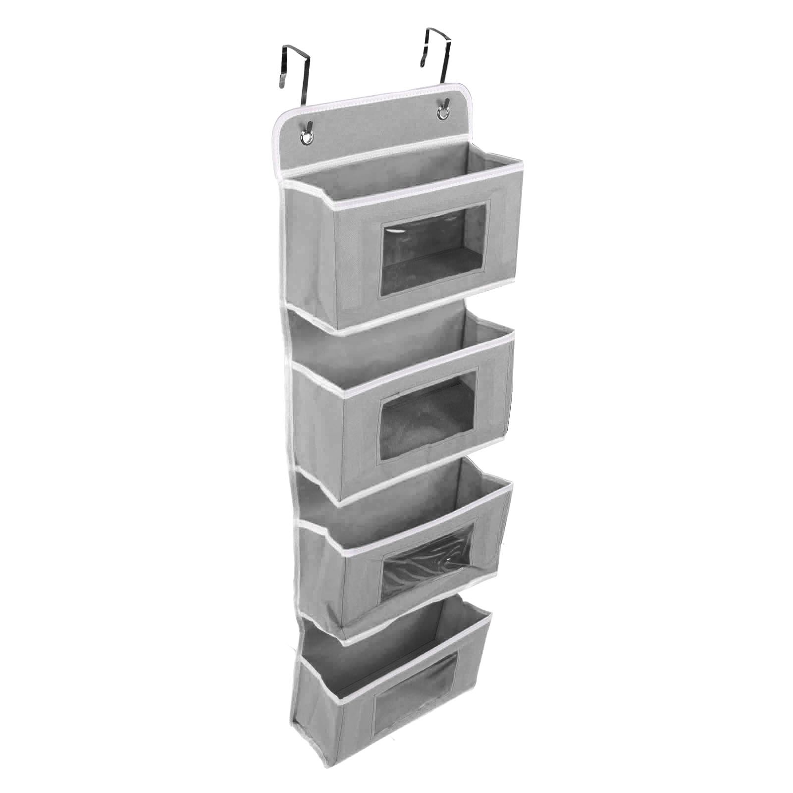 Hanging Closet Organizer Multilayer Strong Load Bearing Capacity Nonwoven Over Door Organizer Hanging Organizer with 2 Hooks Grey 4 Compartments — image 5