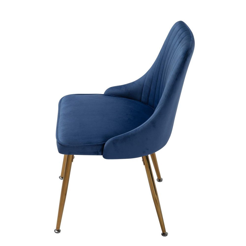 Viva Forever Set of 2 Blue Velvet Dining Chairs – Art Deco Design with Gold Metal Legs — image 6