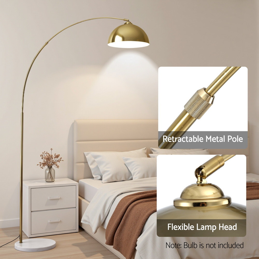 Artiss Modern Arched Floor Lamp Gold Brass Standing Heavy-Duty Marble Base for Living Room Bedroom — image 5