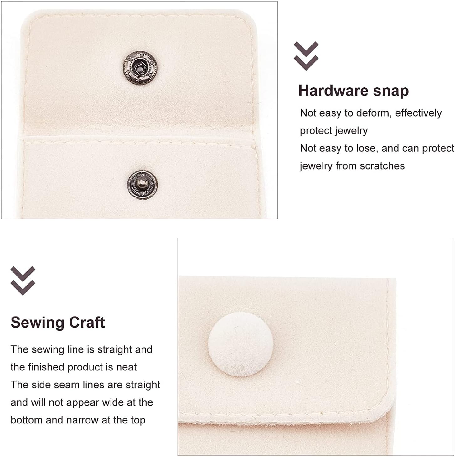 6 Pcs Velvet Jewelry Pouches with Snap Button, Off-White Velvet Jewelry Storage Bags Luxury Gift Bag for Candy Gift and Jewelry Necklace Bracelet Packing — image 3