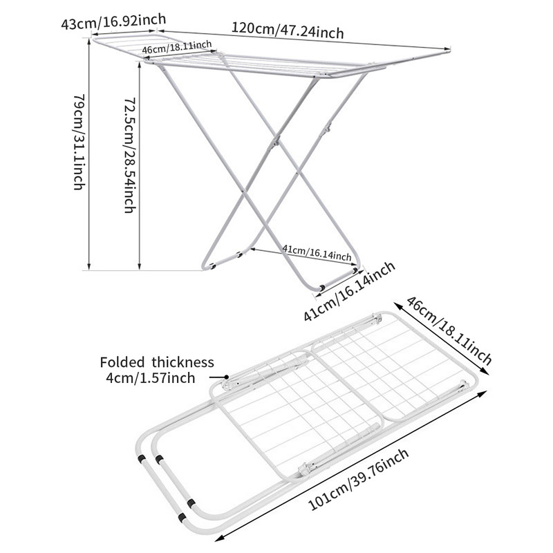 Double Wing Floor Folding Drying Rack For Clothes Quilt Towel-White โ image 4