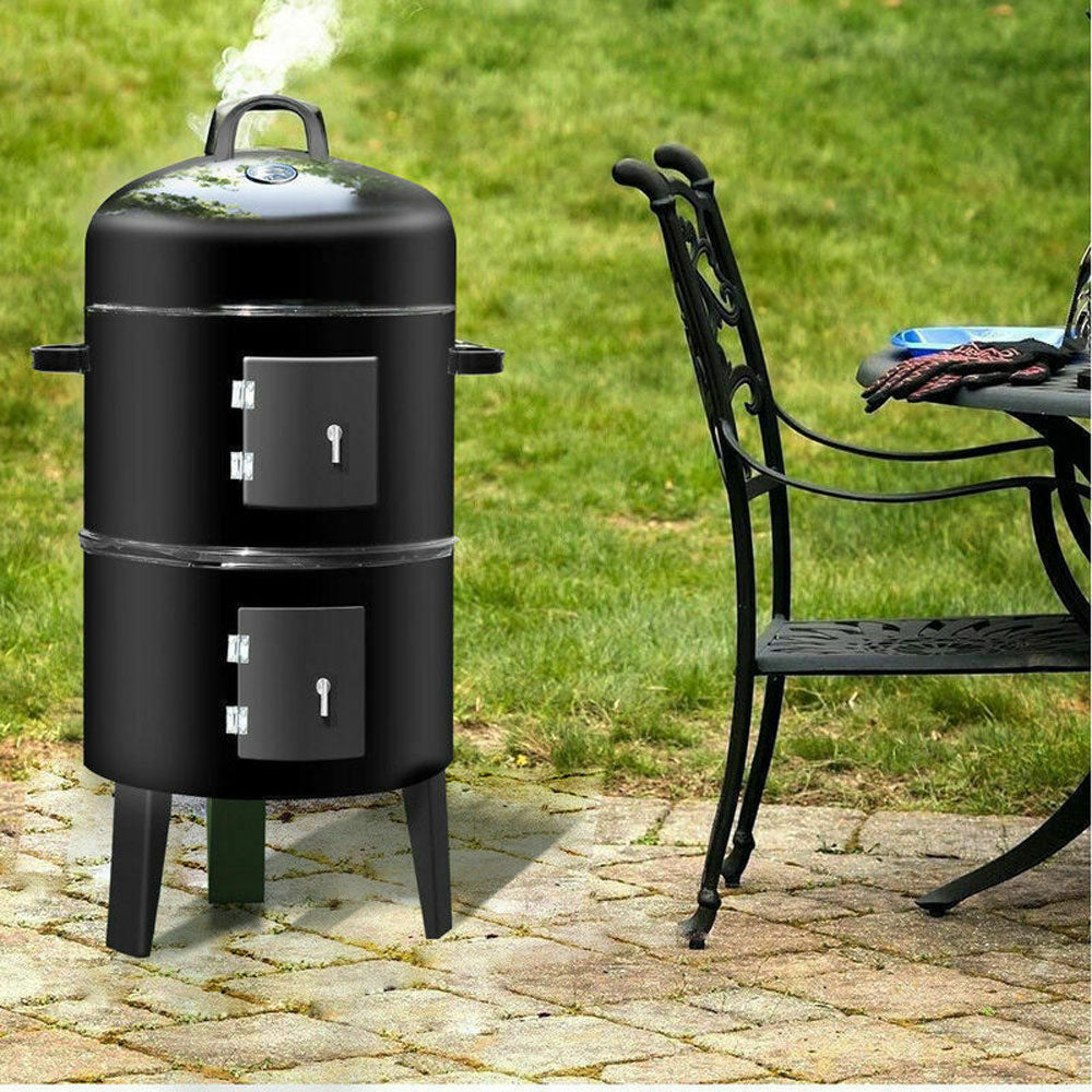 NEW 3in1 Portable Charcoal Vertical Smoker BBQ Roaster Grill Steel Water Steamer — image 4