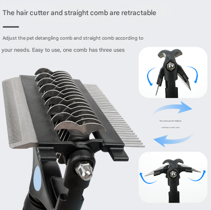 Blue and Black Professional 3-in-1 Pet Grooming Tool - Dematting Rake, Deshedding Comb & Finishing Brush for Dogs & Cats โ image 4