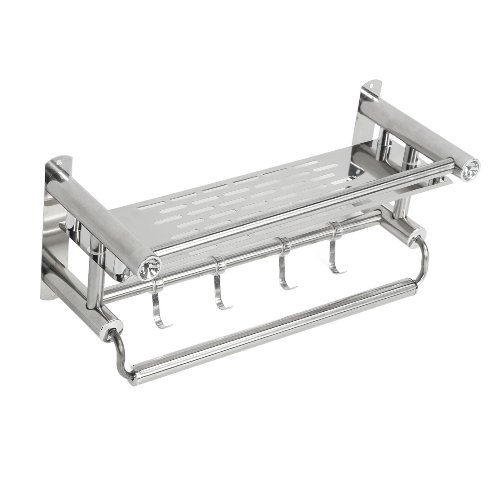15.7in Bathroom Shelf Wall Mounted 201 Stainless Steel Waterproof Corrosion Prevention Towel Rack with Hooks for Shower โ image 3