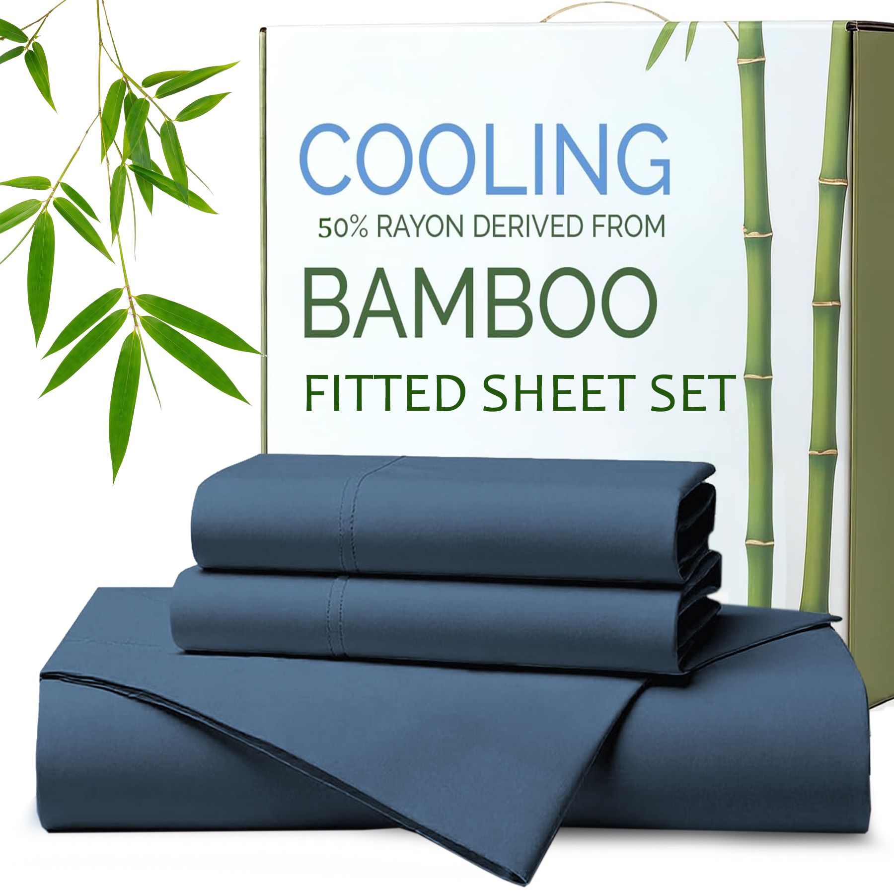 Hotel Breathable Bamboo Fitted Sheet & Pillowcase-3 Piece-Ultra Soft 2000TC Breathable Fitted Bed Sheets Set with 40 Centimetre Deep Pocket-Cooling Sheets for