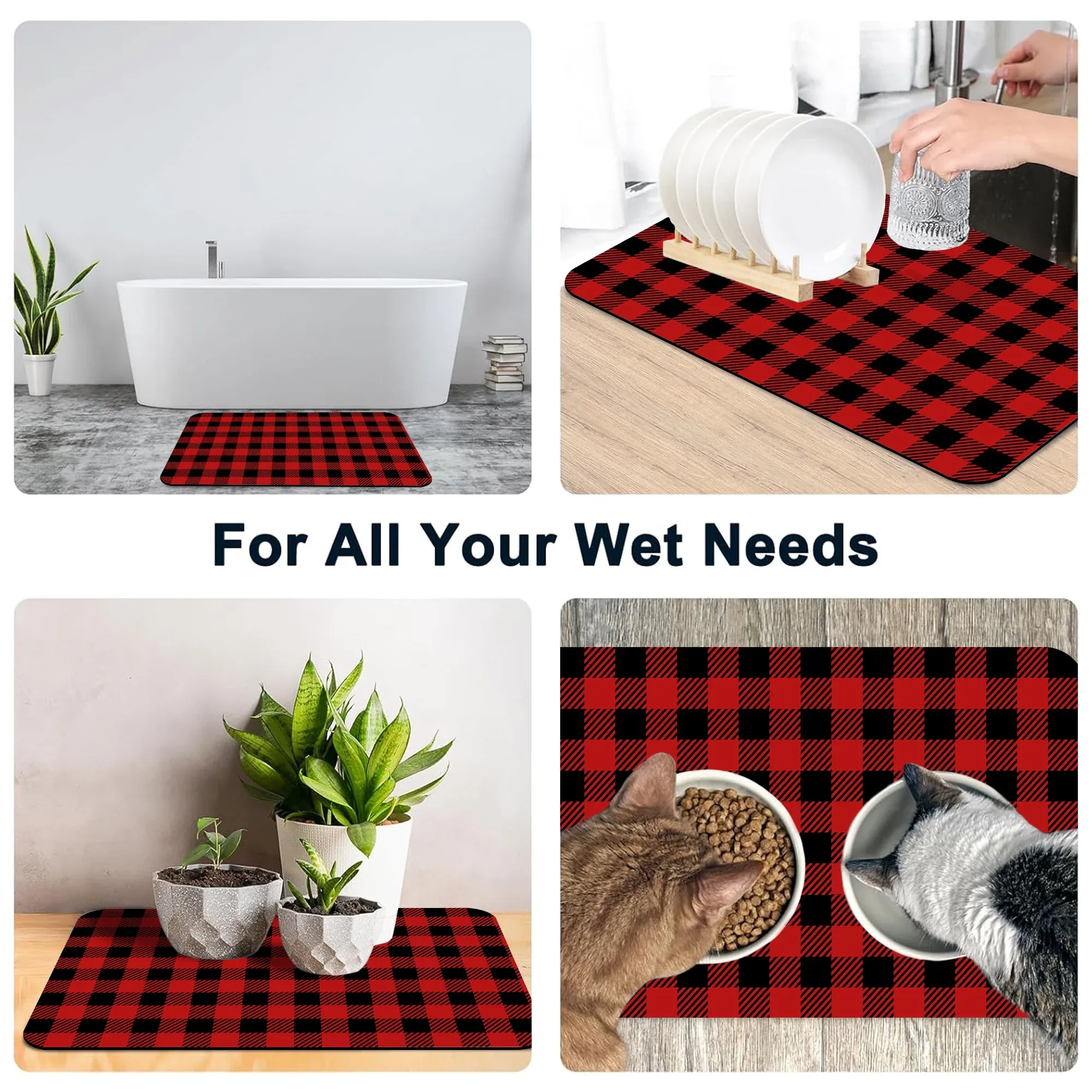 1 Piece Buffalo Plaid Bathroom Rug, Non-Slip Quick Dry Bath Mat for Tub, Shower, Floor and Indoor Outdoor Use, Red and Black — image 6