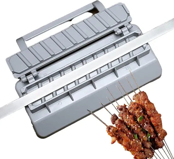 Manual Kebab Maker Press with ABS Skewer Mould, Easy-Clean BBQ Tool for Meat Skewers, Camping, Picnics and Outdoor Grilling, Grey