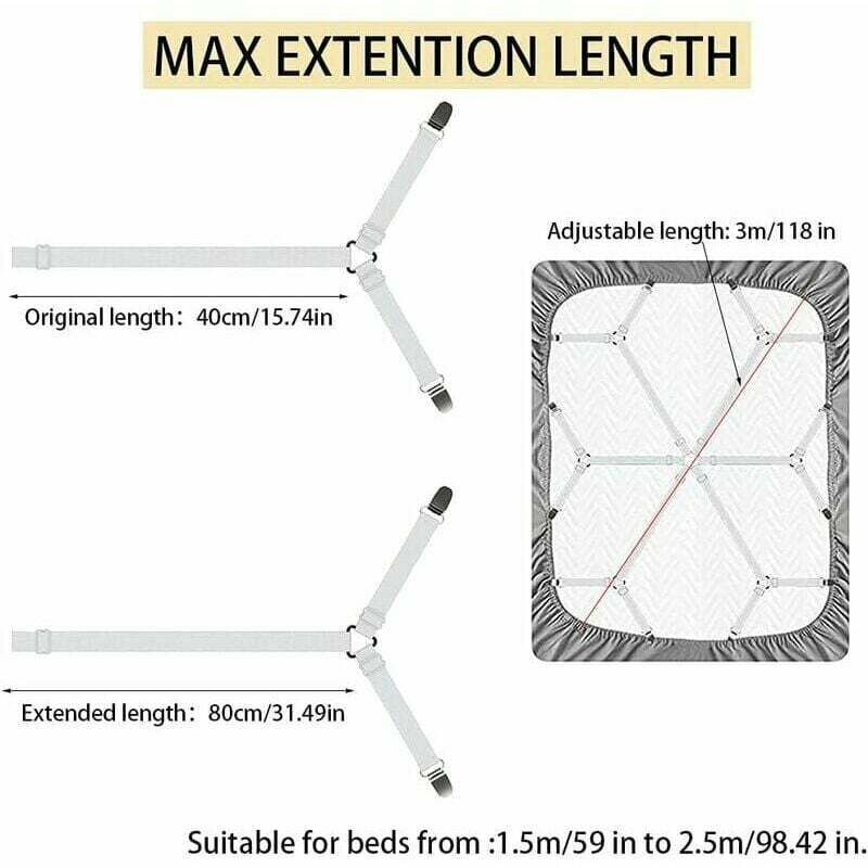 Adjustable Bed Sheet Fastener White, 3, 6, Mattress Sofa Cushion Bed Sheet Fasteners Sided Bedding Sheet Straps Way Elastic Bed Sheet Fastener โ image 2