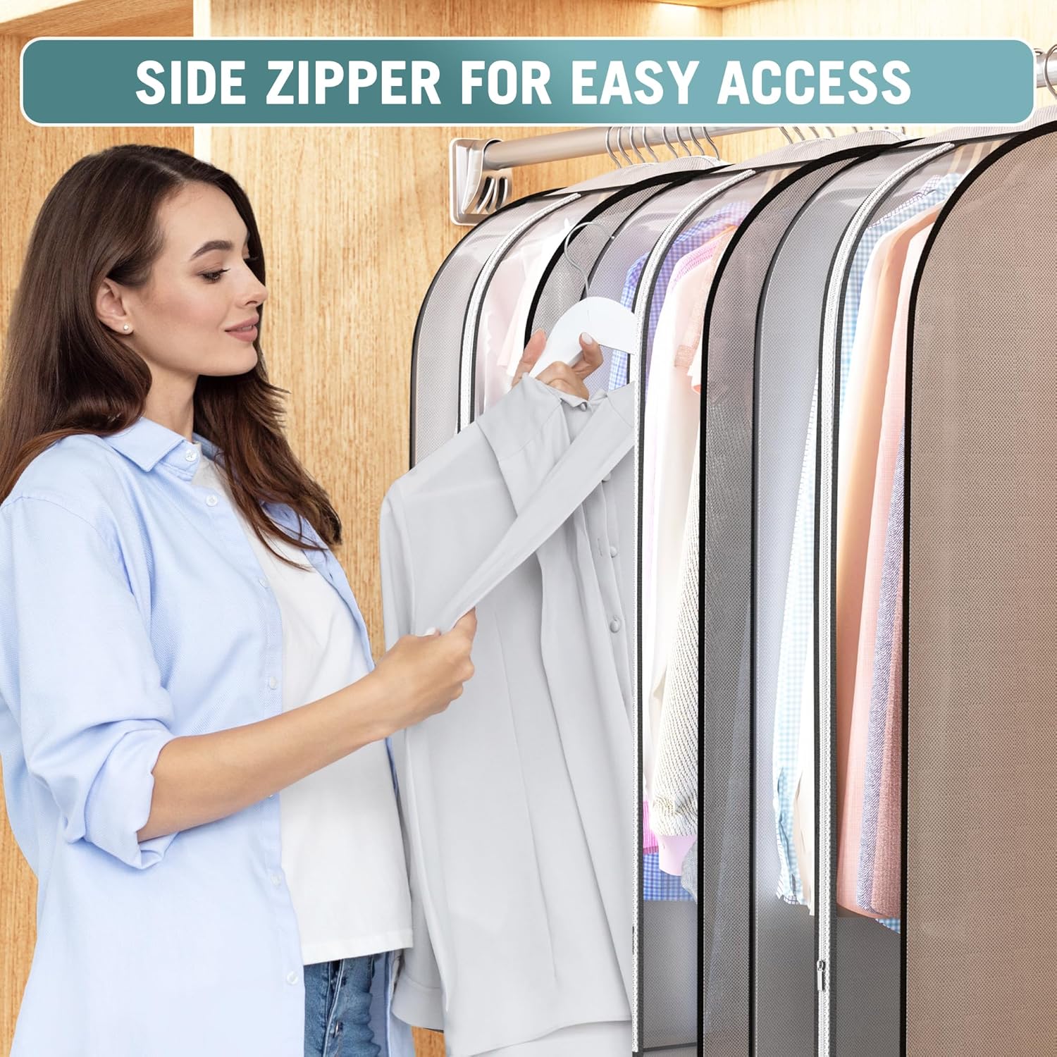 10" Gusseted Garment Bags for Hanging Clothes 40" Suit Bags for Open Closet Storage, Side Clear Clothing Cover for Coat, Dress, Jacket, Shirt, Fur Wardrobe — image 4
