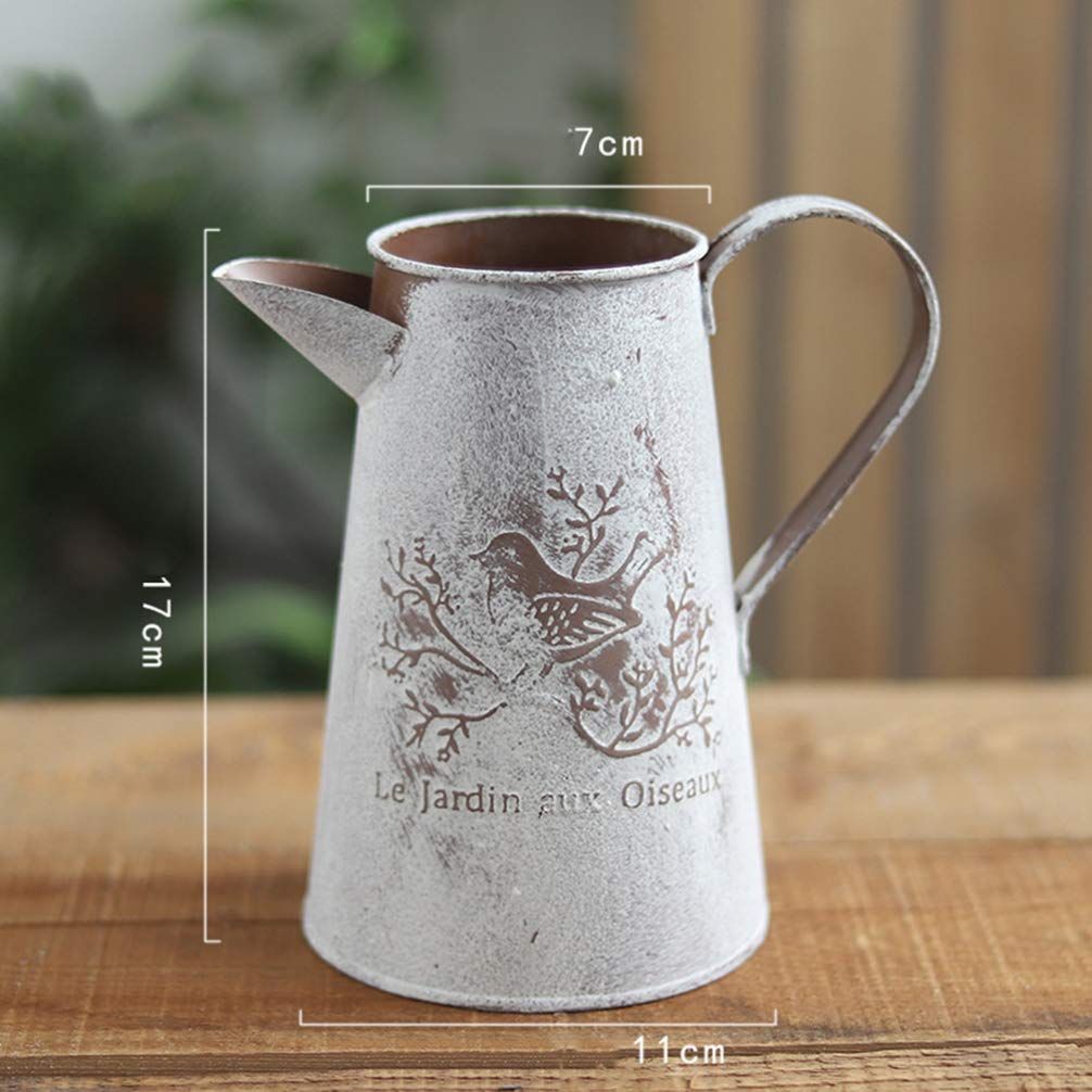 Home Decor Shabby Chic Galvanized Finish Metal Vase Country Rustic Pitcher Primitive Jug Watering Can — image 2