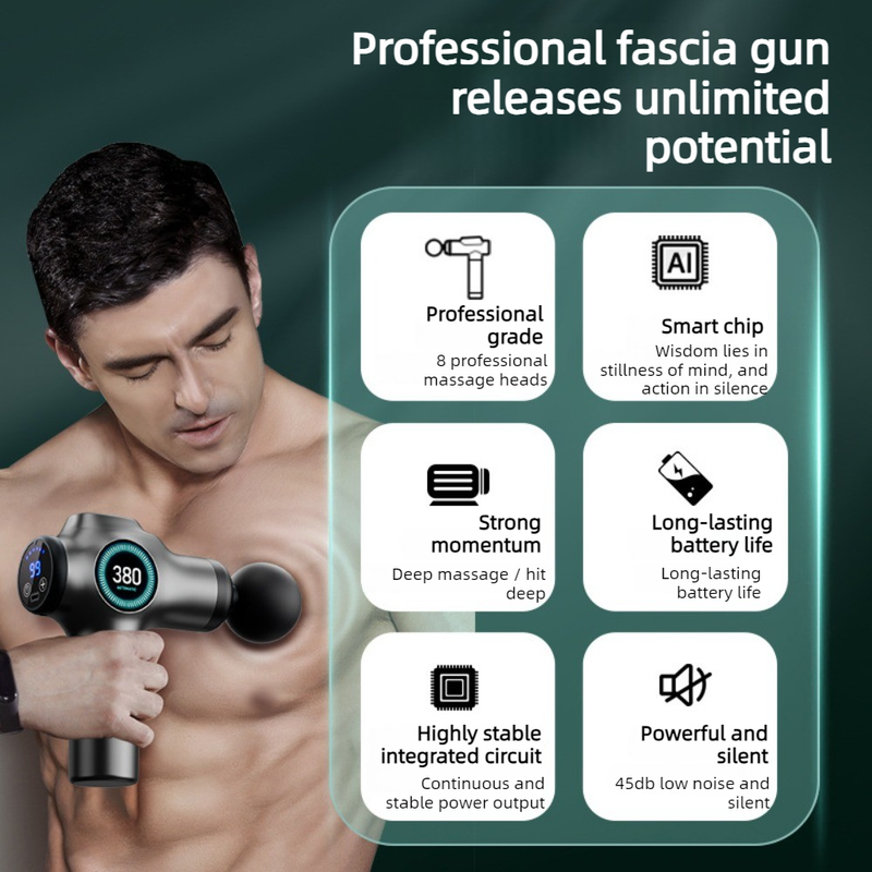 99-Speed Touchscreen Fascia Gun with 8 Massage Heads, Rechargeable Deep Tissue Muscle Massager—Dark Gray — image 3