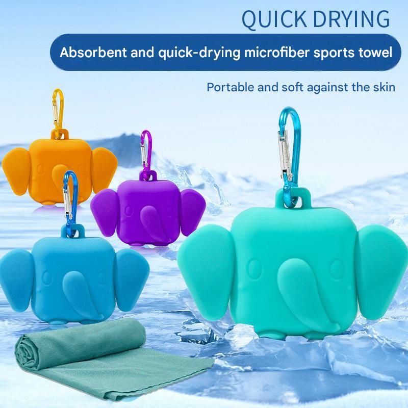 Purple Portable Quick Dry Towel with Elephant Storage Box - Microfiber Cooling Sports Sweat Towel with Silicone Case for Gym Swimming Travel — image 2