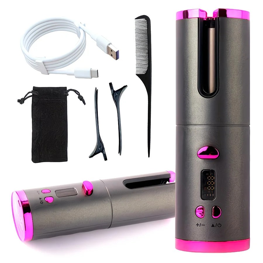 Automatic Hair Curling Wand, Tangle-Free Design, Portable USB Charging Rotating Curling Iron with Ceramic Barrel, Suitable for Long Hair, Fast, Ideal for