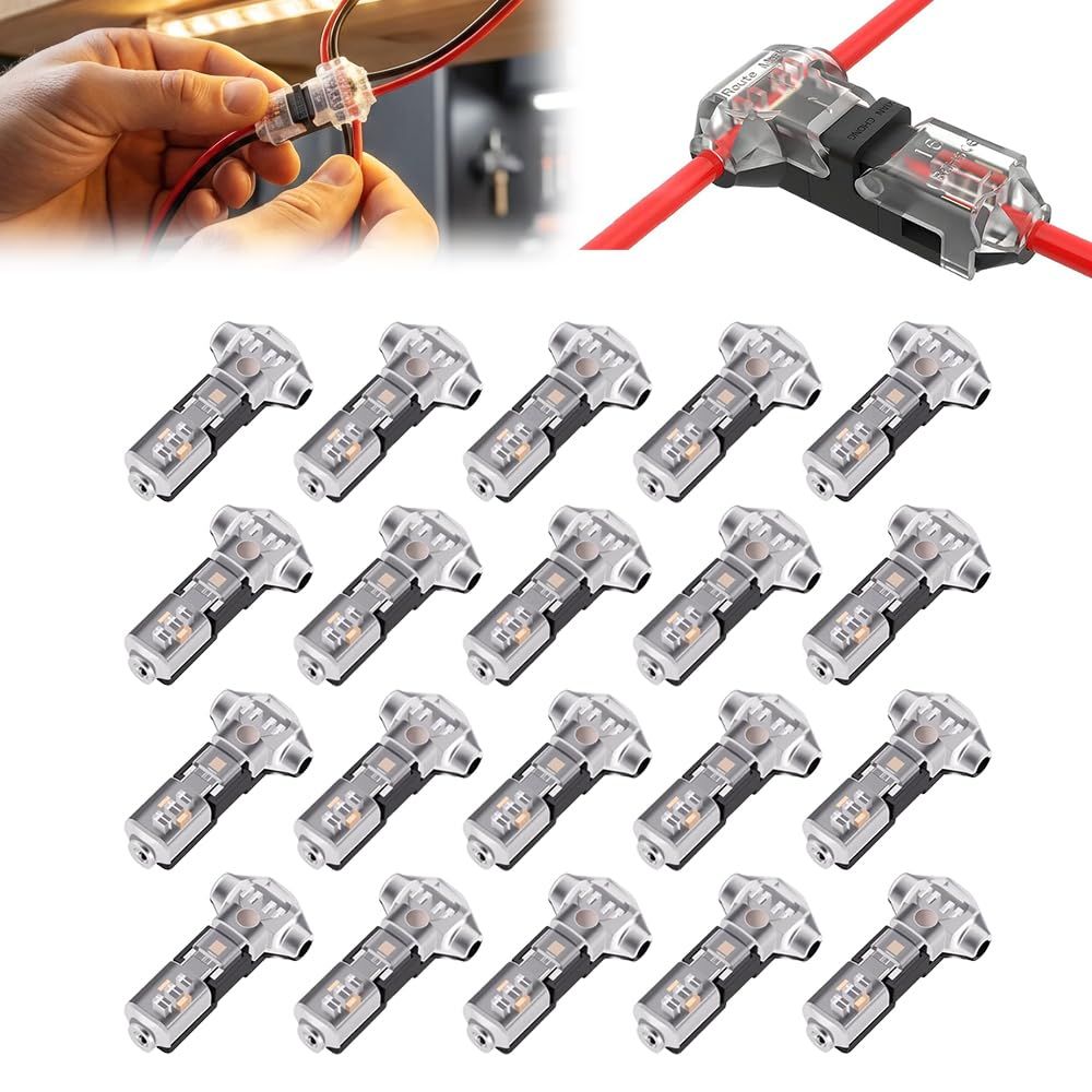 Wire Plug in Connector with Locking Buckle, 2026 New Low Voltage Wire Connectors Quick Solderless T Tap Connector No Wire Stripping 3 Way 2-Pin for 18-22 AWG