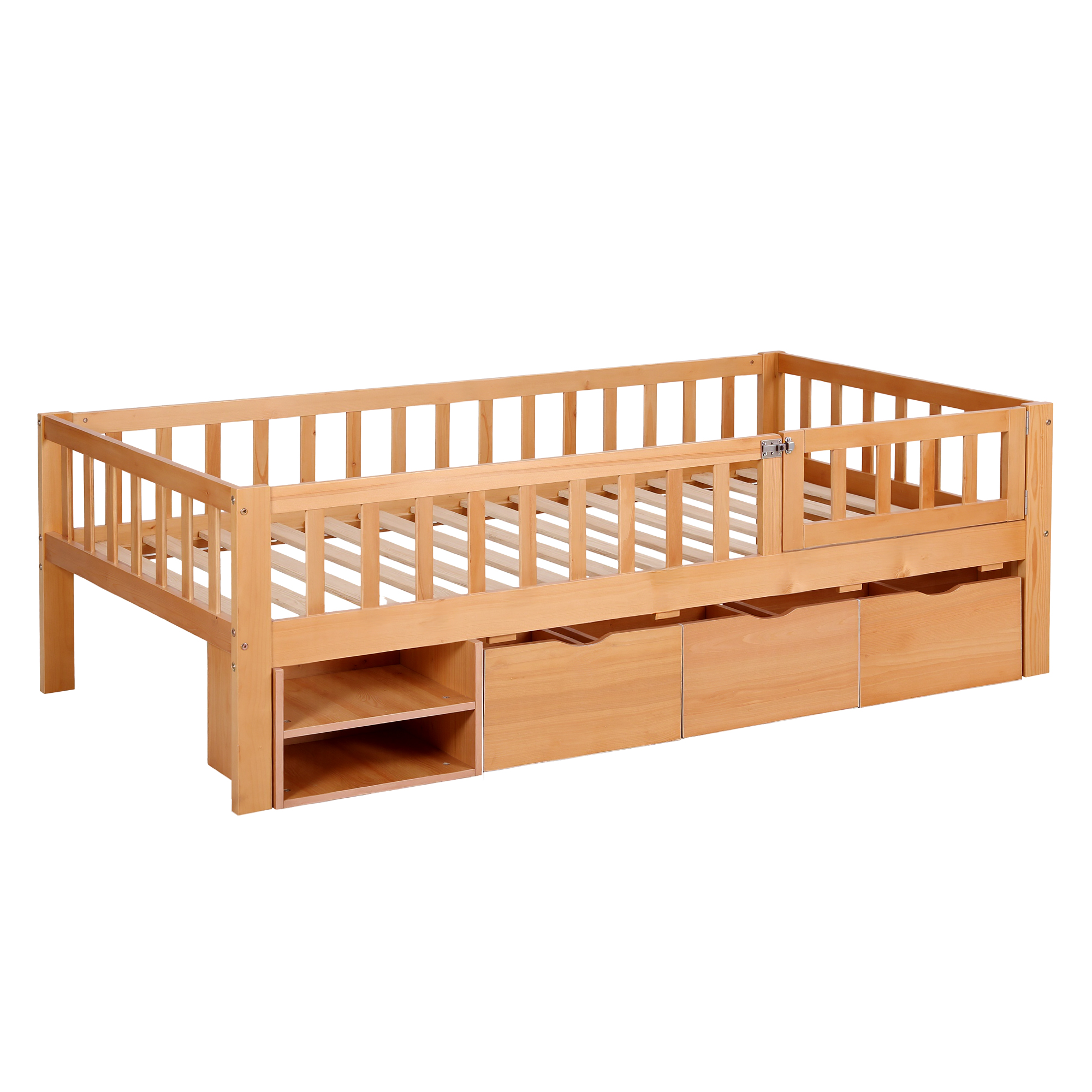 Artiss Kids Single Bed Frame with 3 Storage Drawer Montessori Bed for Toddler Natural โ image 3