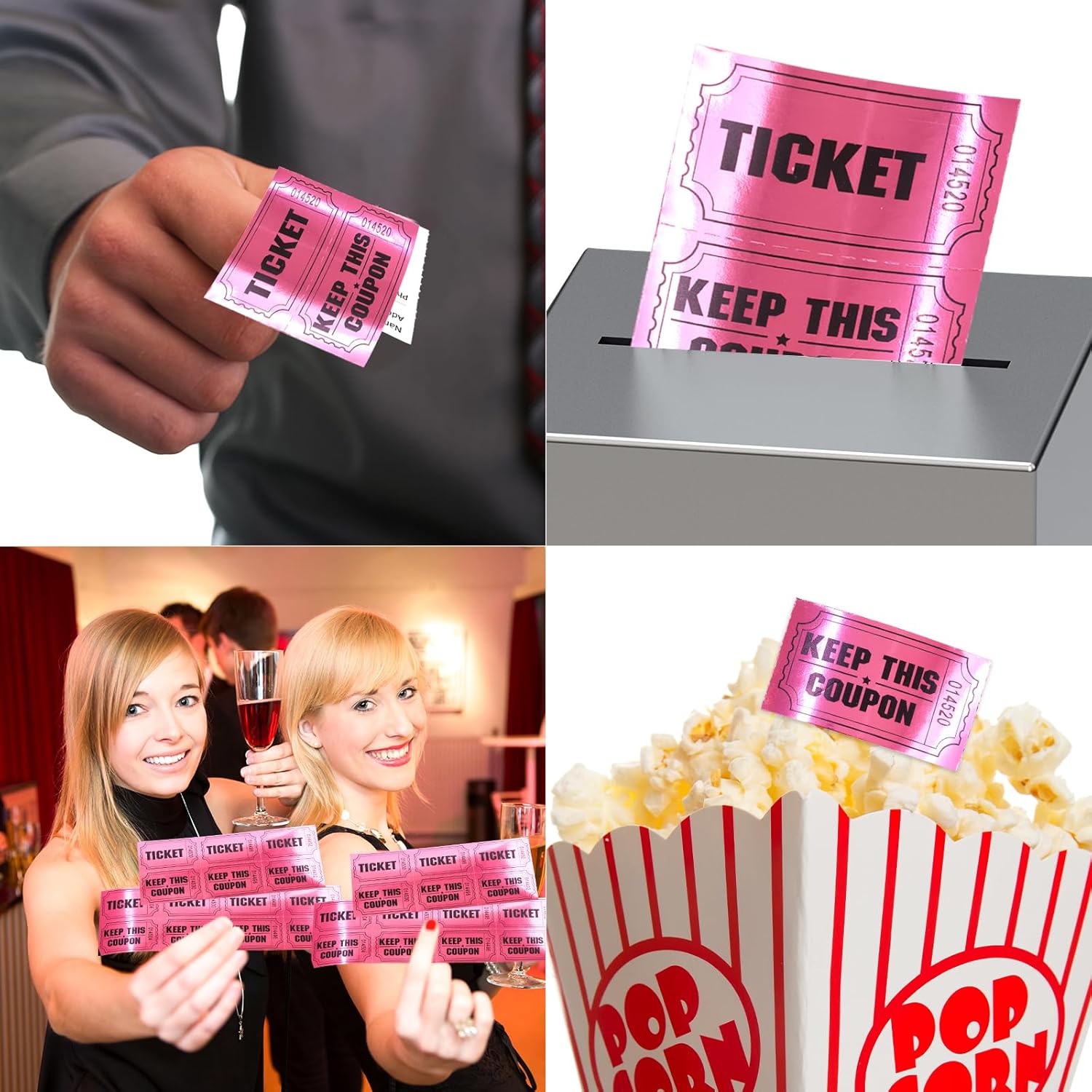 ceiba tree 1000 Raffle Tickets Double Roll Metallic Pink Foil Ticket for Events Carnivals Entry Class Reward Prizes Pink Party Supplies — image 4